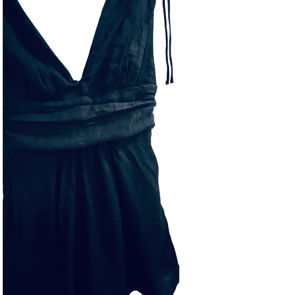 One Clothing Los Angeles Black Deep V-Neck Romper Smocked Back Shoulder Ties S - Picture 4 of 14